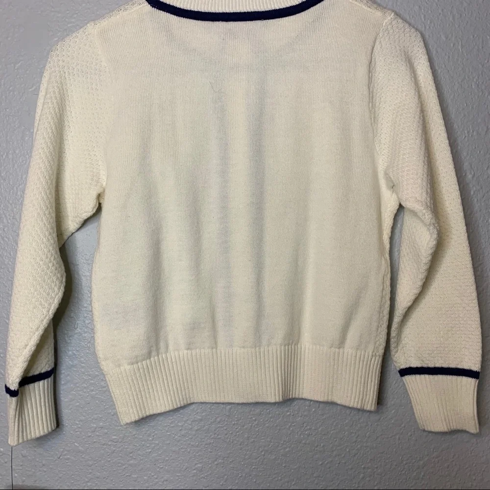 Tommy Hilfiger girls navy cream fine gauge knit cotton cardigan 3T preppy proper